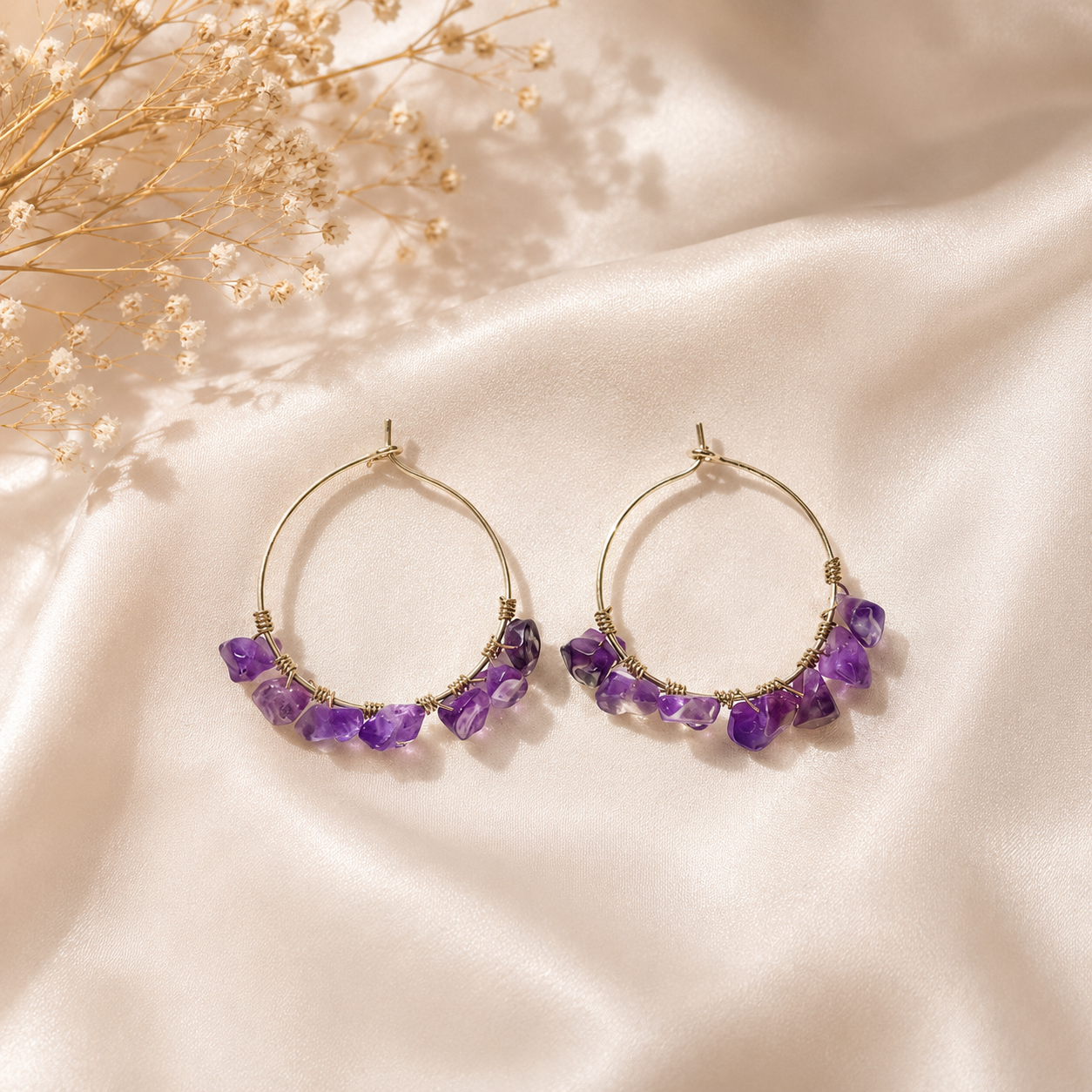 Mini Amethyst Hoop Earrings