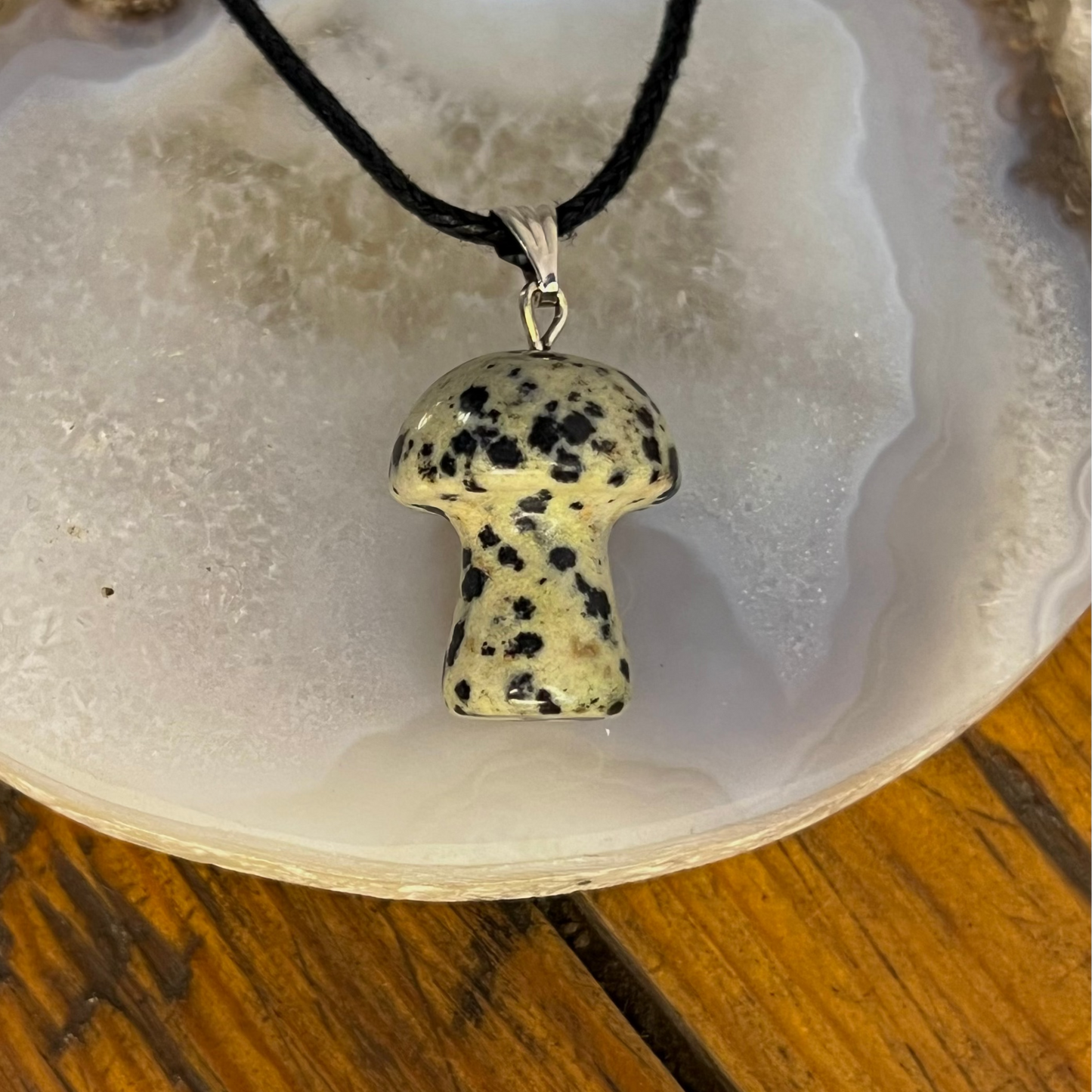 Dalmatian Jasper Mini Mushroom Pendant [Joy, Protection & Inner Child Healing Crystal Necklace]