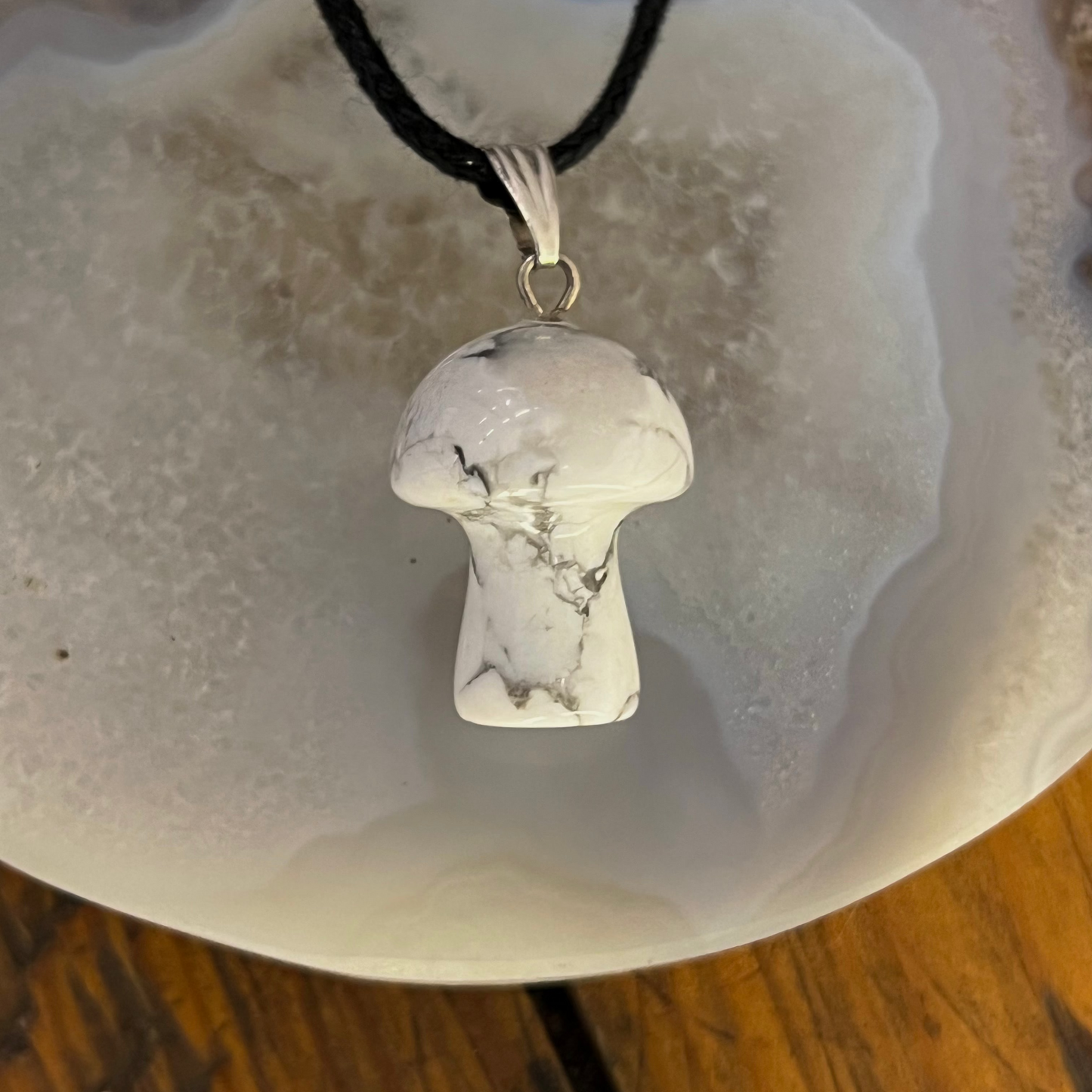 Howlite Mini Mushroom Pendant [Overthinking, Calm, Patience, Sleep Support]